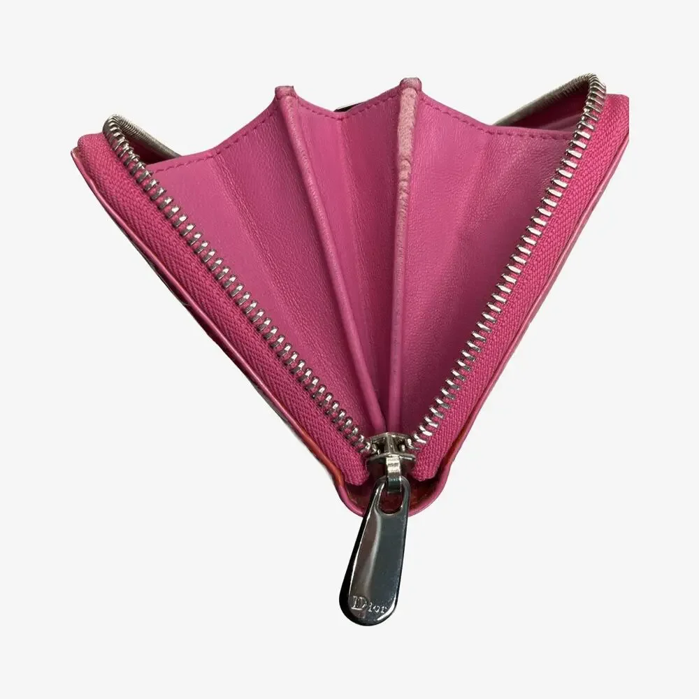 Christian Dior Pink Patent Leather Cannage Logo Zip Around Wallet Italy